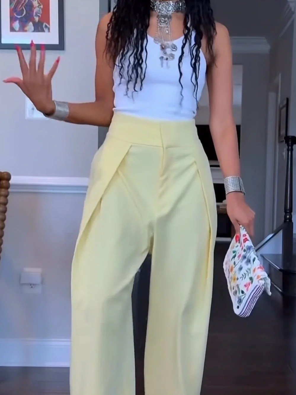 NWT. Zara Butter-Yellow Pleated Balloon High-Waisted Pants/Trousers. Size S.